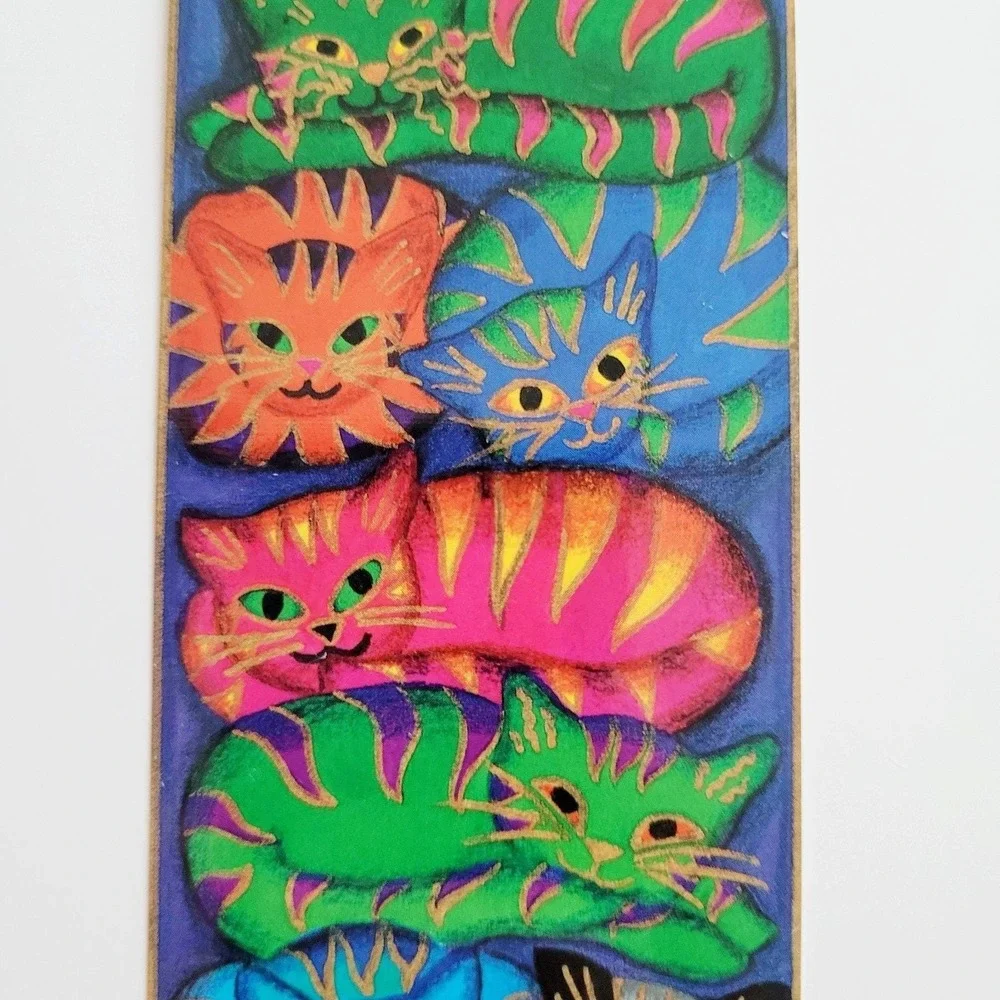Vintage‎ 90s Suzanne Ewart Cats Bookmark Barnes Nobel Colorful Whimsical England